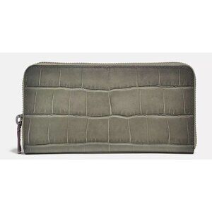 Coach Gray Croc Embossed Leather Zip Around Long Wallet